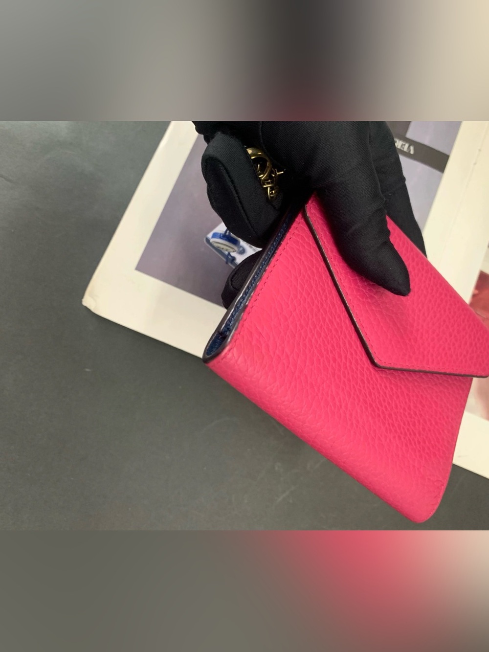 Christian Dior Pink & Navy Pebbled Leather Compact Wallet - Picture 2 of 11